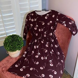 French Grey Burgundy Floral Large Dress